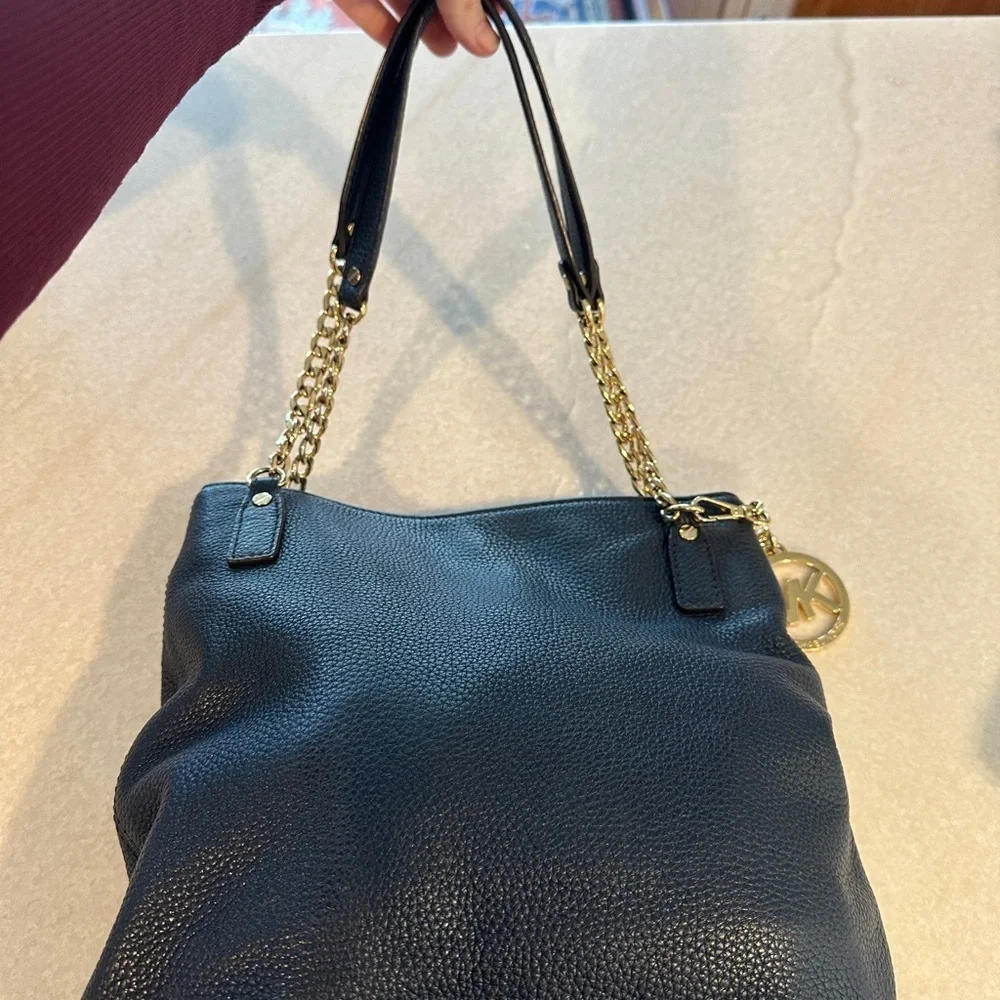 Michael Kors jet set Dark Blue Shoulder Bag with Gold Accents